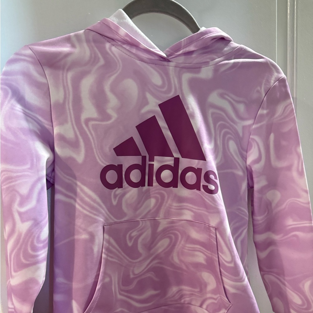 Girls size 10-12- ADIDAS - Hoodie w/ pockets! 
Purple /pink swirl
